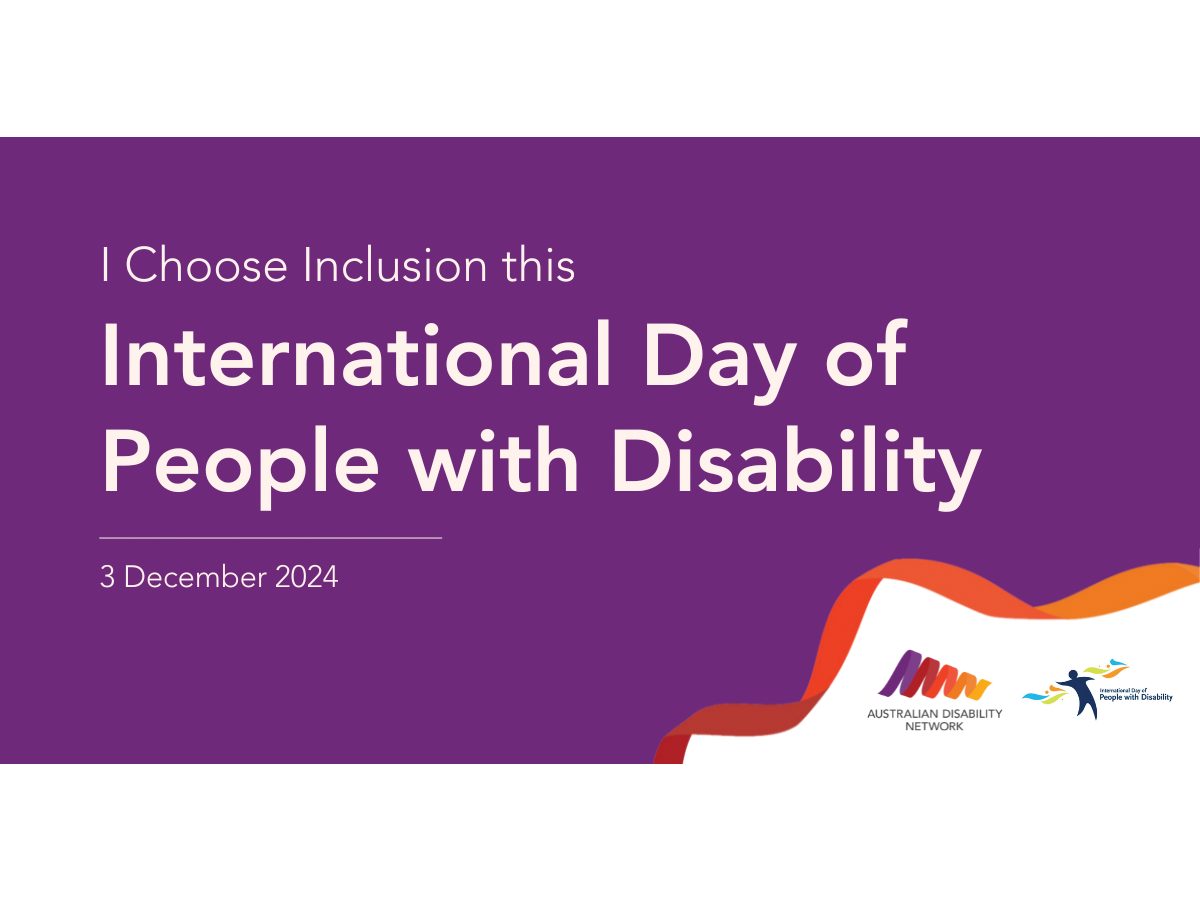 The purple Choose Inclusion Banner with white text saying I Choose Inclusion this International Day of People with Disability.